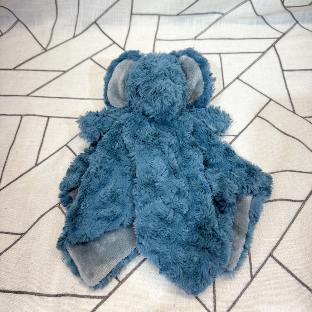 Oobles Elephant Security Blanket Rattle Lovey OS Blue Grey Rosebud Plush Soft